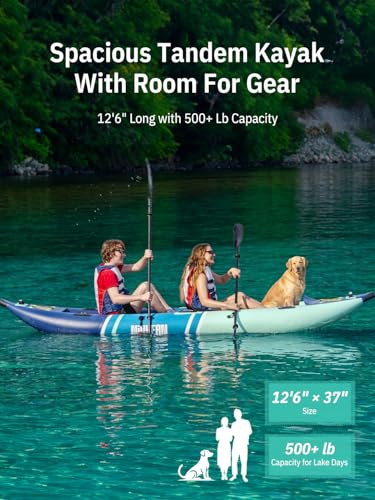 Niphean Inflatable Kayak 2 Person, 12'6" Tandem Kayak with 500lb Capacity