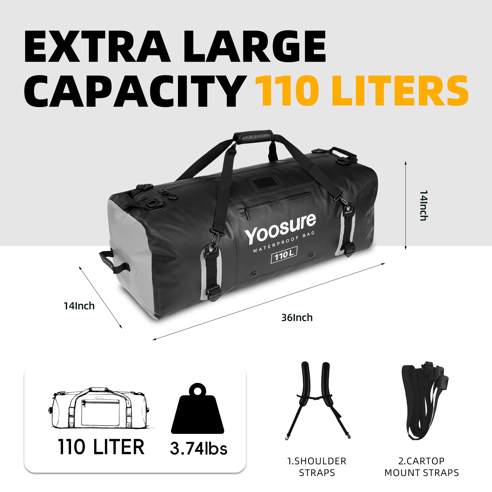 YOOSURE 110L Waterproof Marine Duffel Bag with Airtight Zipper