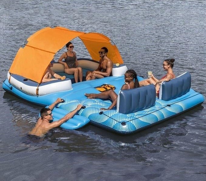 6-Piece Inflatable Pool Float Set with Canopy & Cup Holders