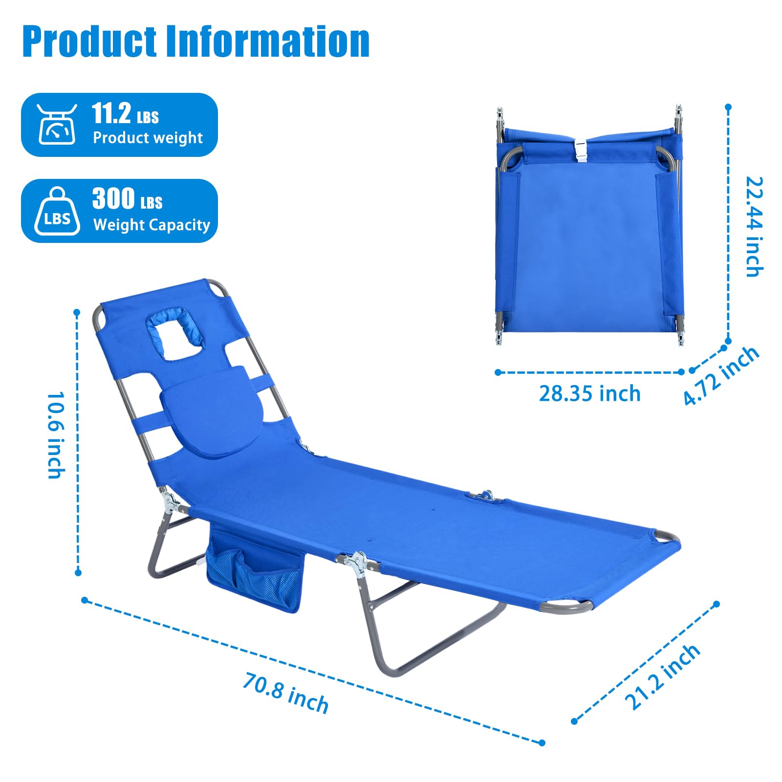 SUNNYFEEL Adjustable Tanning Chair for Beach & Pool