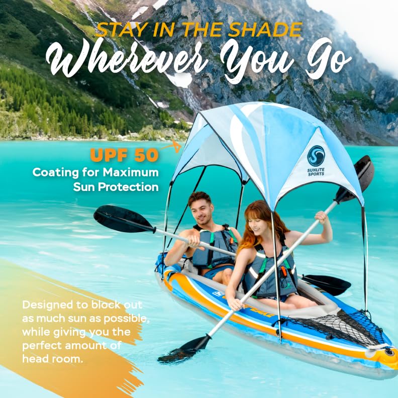 Sunlite Sports Inflatable Kayak 2 Person with Canopy, Portable Inflatable Boat with Shed & Aluminum Oars, Lightweight Tandem Kayak with Air Pump & Carry Bag for Lakes & Rivers, 400 LB