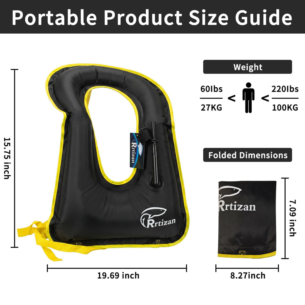 Rrtizan Inflatable Adult Snorkel Vest, 220-LB Capacity