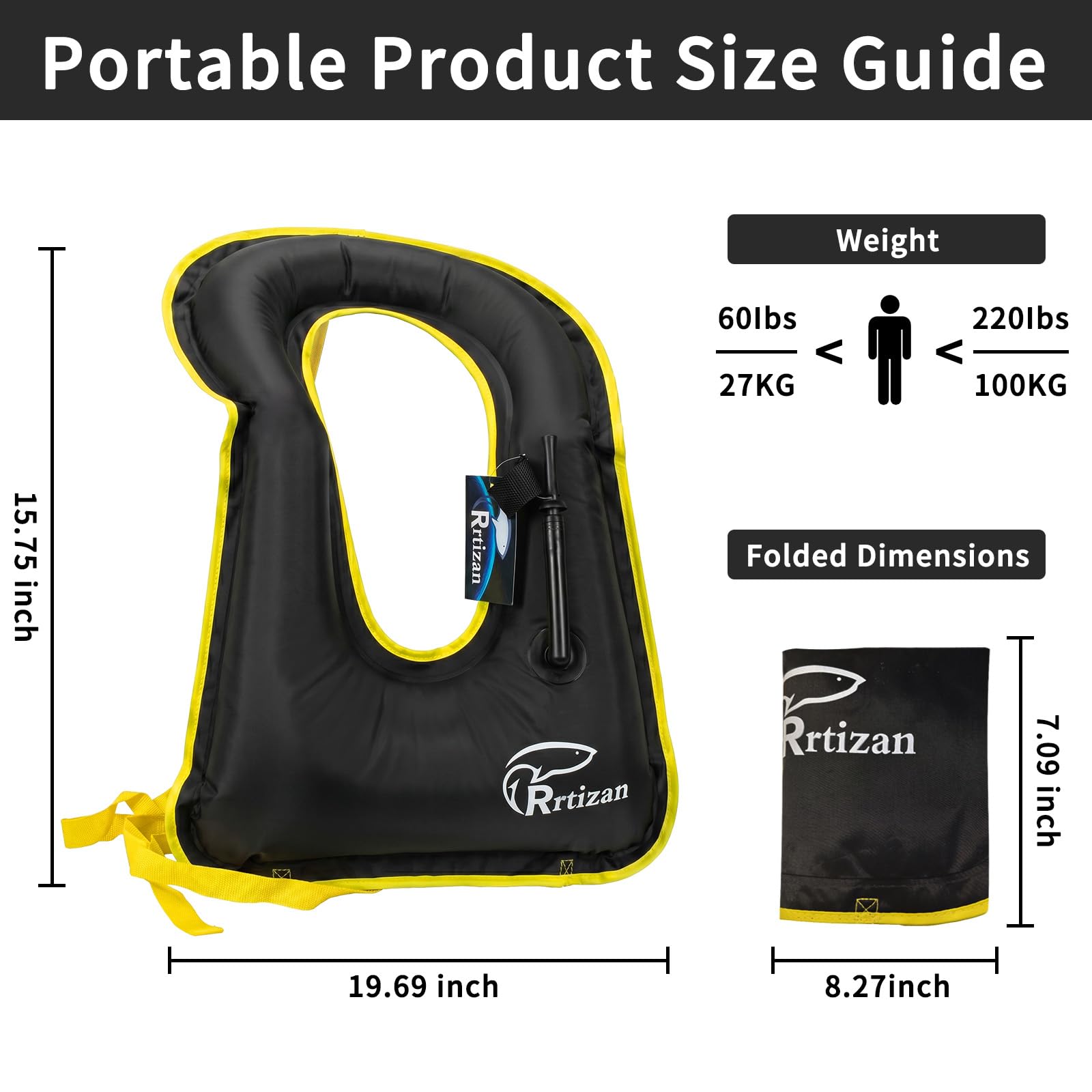 Rrtizan Inflatable Adult Snorkel Vest, 220-LB Capacity