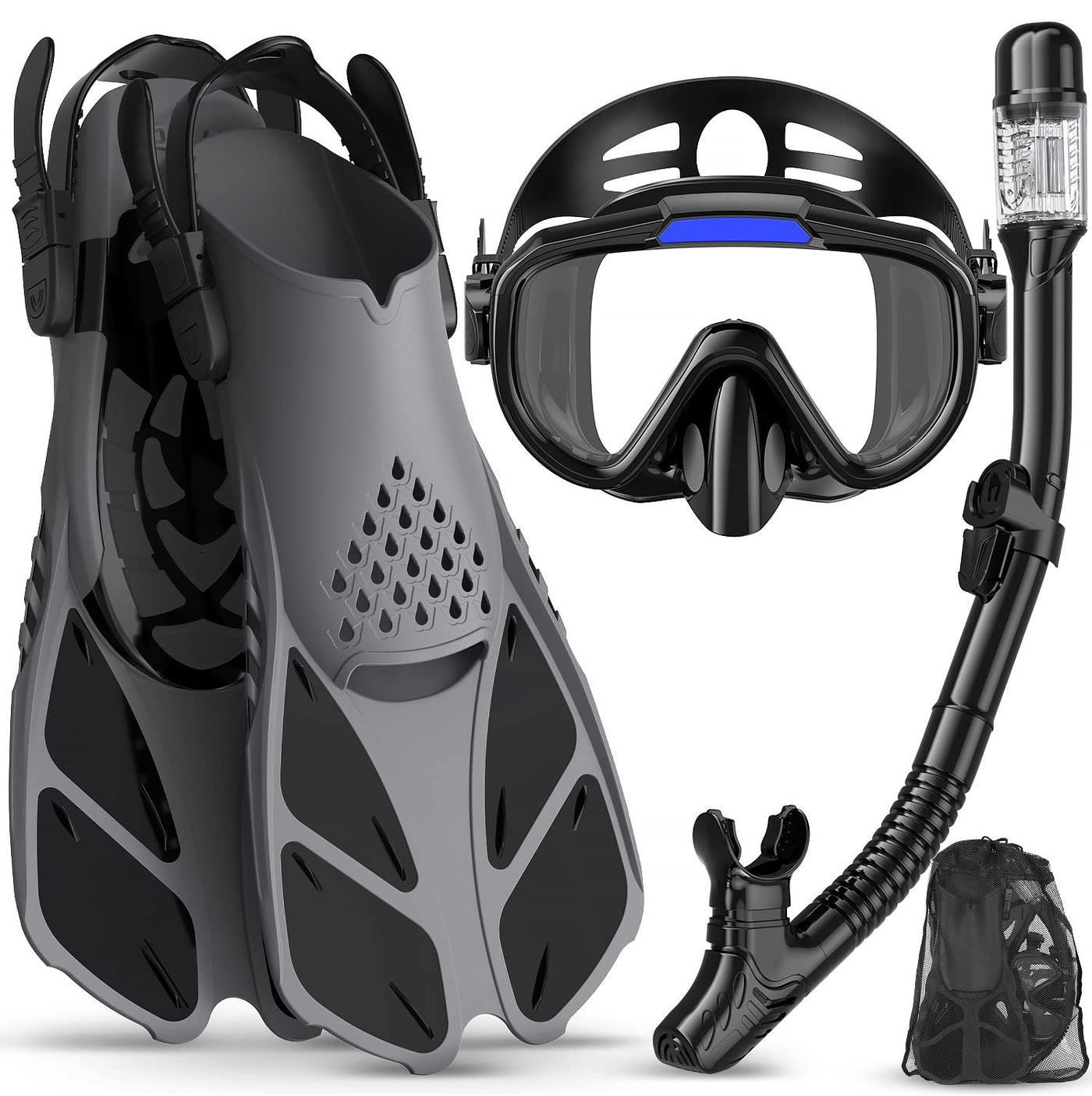 Ubekezele 4-in-1 Adult Snorkel Set with Mask & Fins