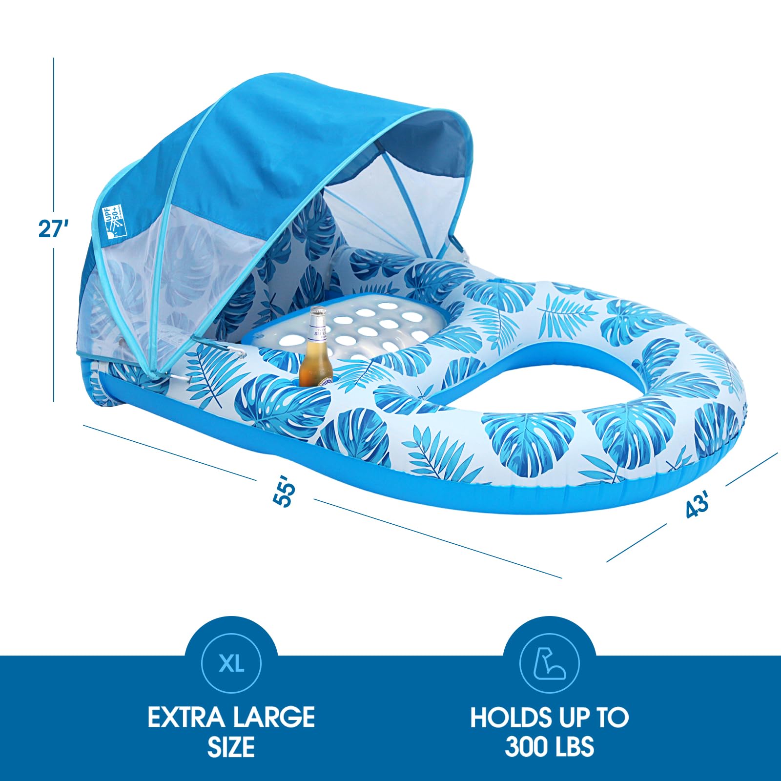 COOLCOOLDEE XL Pool Lounger with UPF 50+ Canopy
