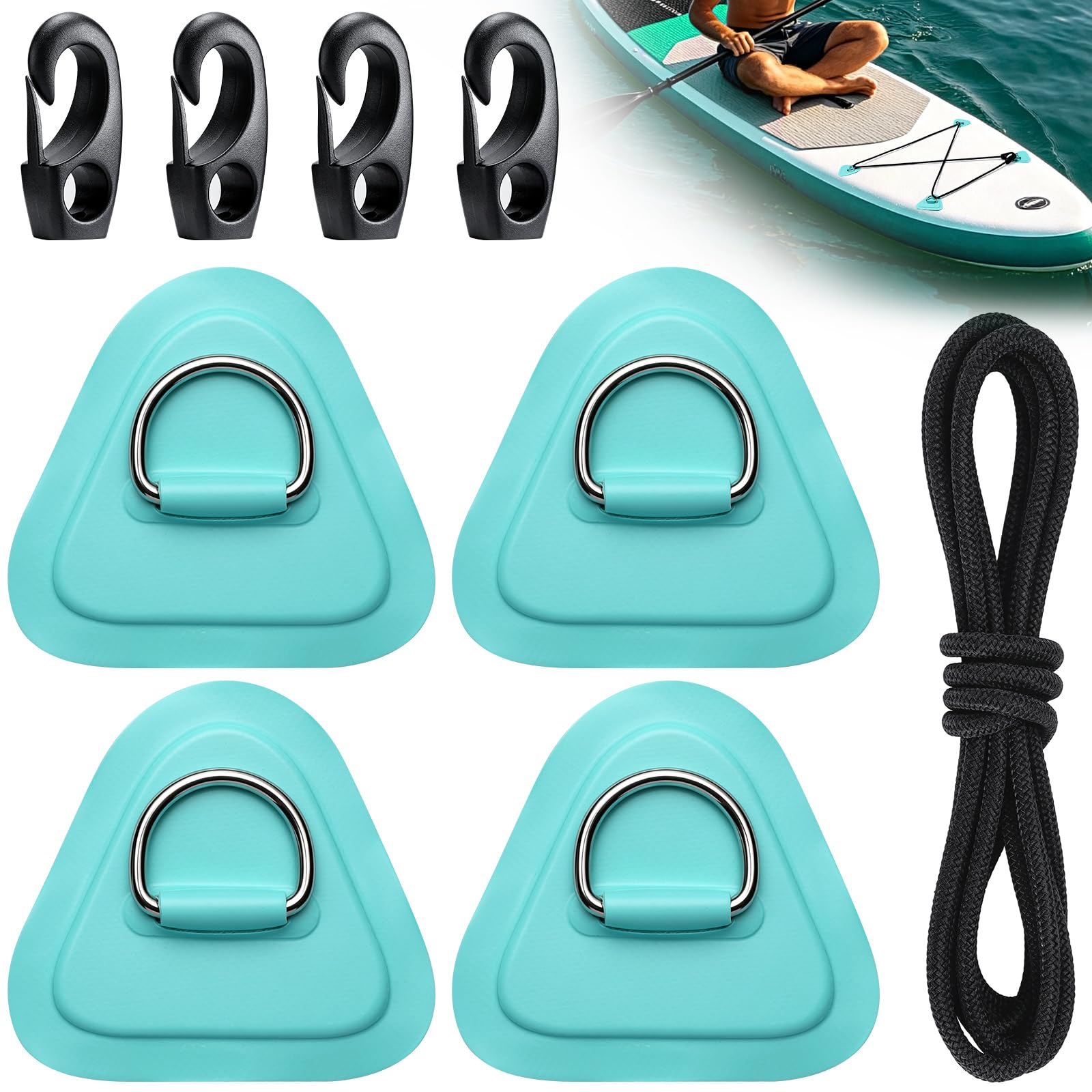 TOBWOLF 4-Piece Stainless Steel SUP D-Ring & Bungee Kit