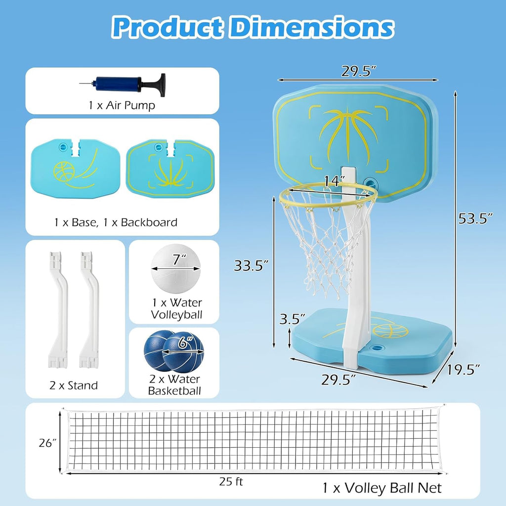 GYMAX 2-in-1 Pool Basketball & Volleyball Game Set