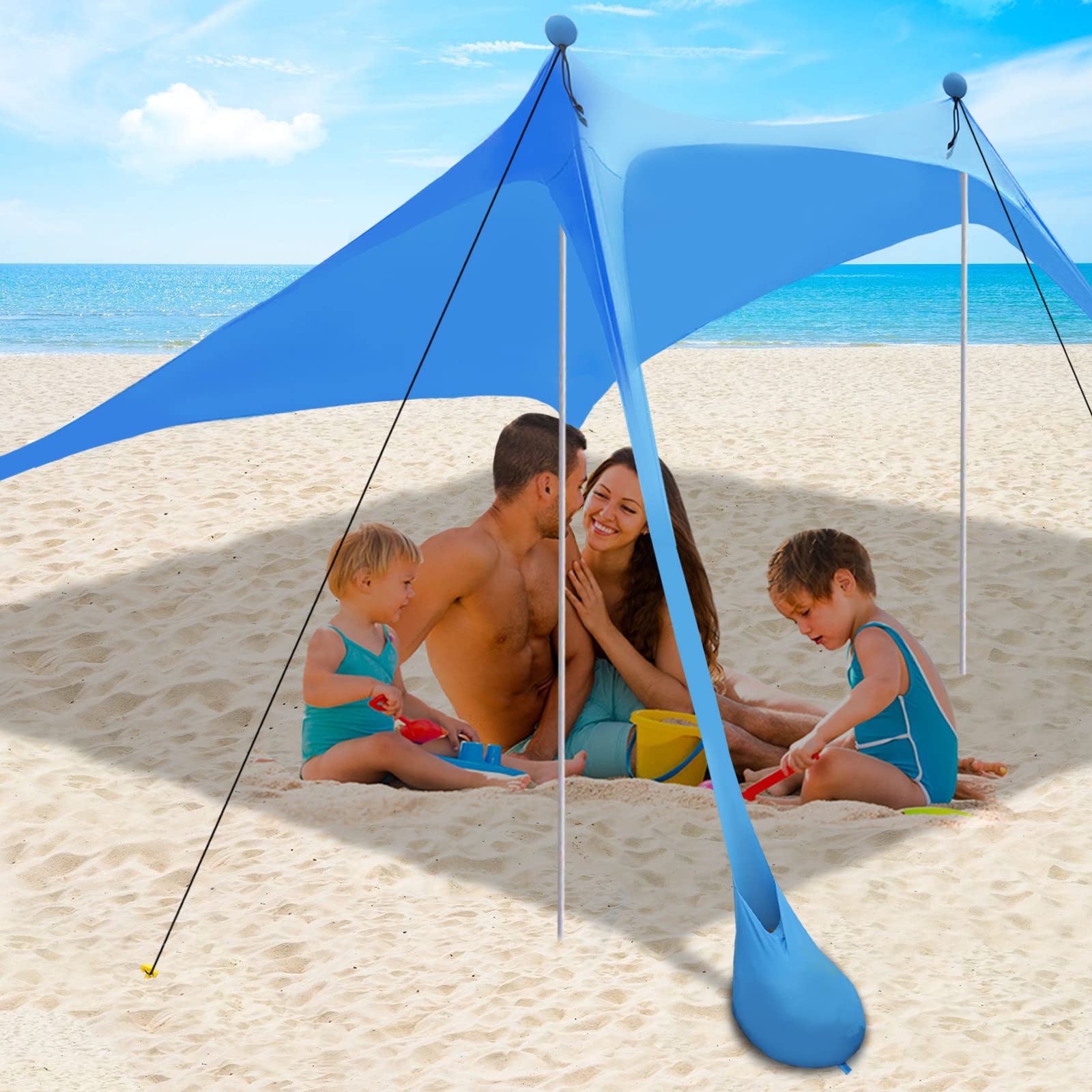 UPF 50+ Beach Canopy Tent with Sandbags & Wind Ropes