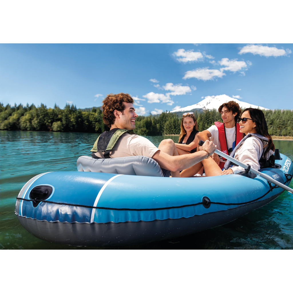 INTEX Excursion 4 Inflatable Boat Set: Includes Deluxe 54in Boat Oars and High-Output Pump Capacity