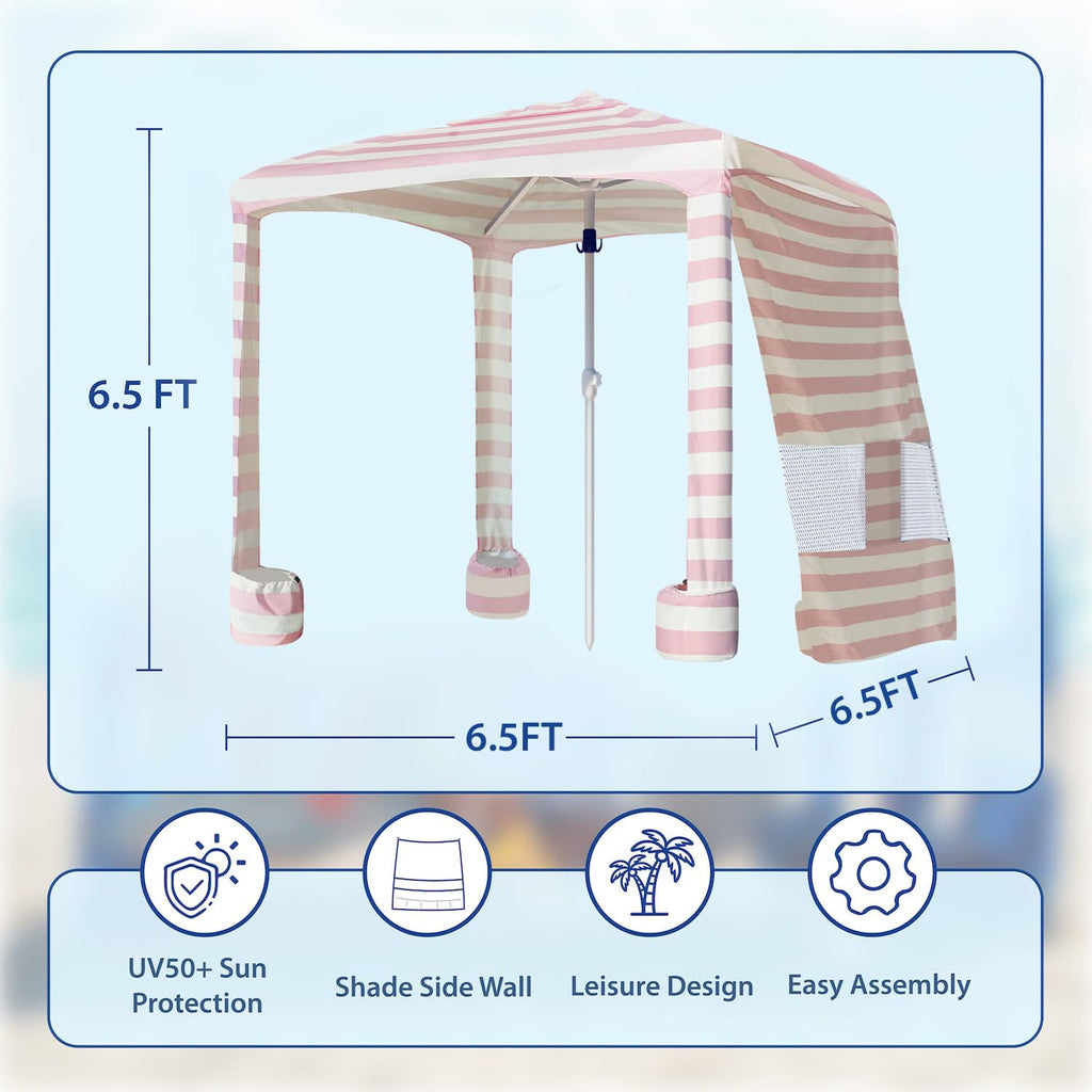 AMMSUN 6.5FT Beach Cabana with Sidewall & Sand Pockets