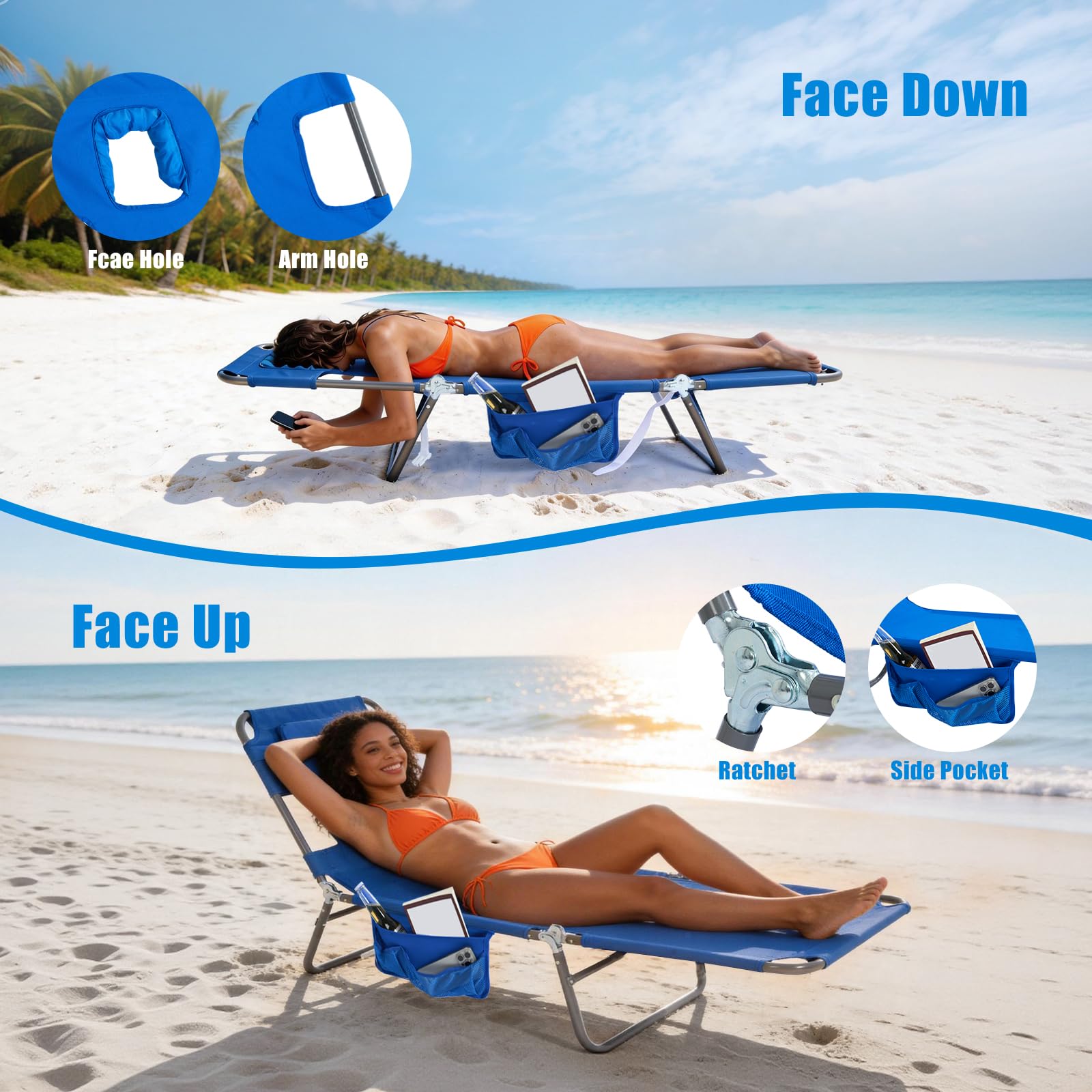 SUNNYFEEL Adjustable Tanning Chair for Beach & Pool