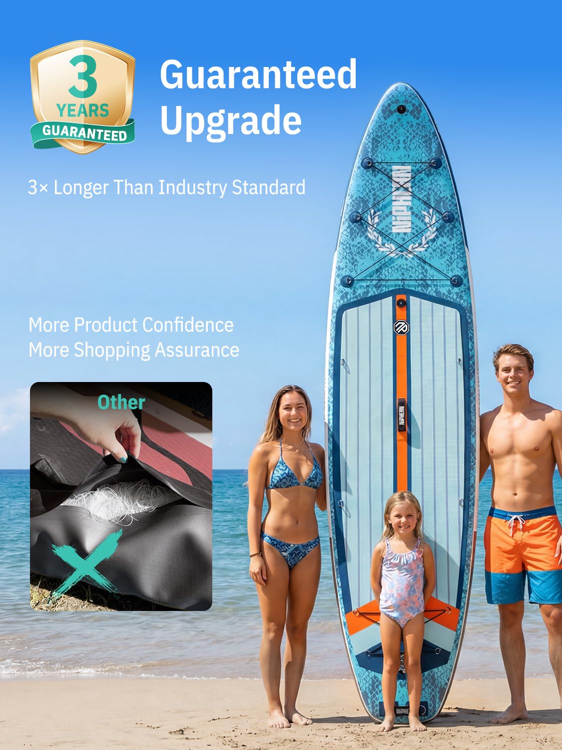Niphean (Extra Large) Inflatable Paddle Board, SUP for 2+1 People/Family 500lbs Capacity Stand Up Paddle Board with SUP Accessories, StabilTrac Fin Non-Slip Paddleboard for Adults
