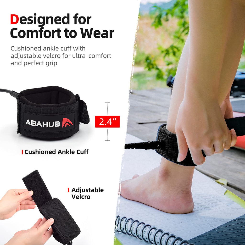 Abahub 10FT Coiled SUP Leash with 5/7MM Leg Strap