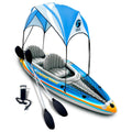 Sunlite Sports Inflatable Kayak 2 Person with Canopy, Portable Inflatable Boat with Shed & Aluminum Oars, Lightweight Tandem Kayak with Air Pump & Carry Bag for Lakes & Rivers, 400 LB