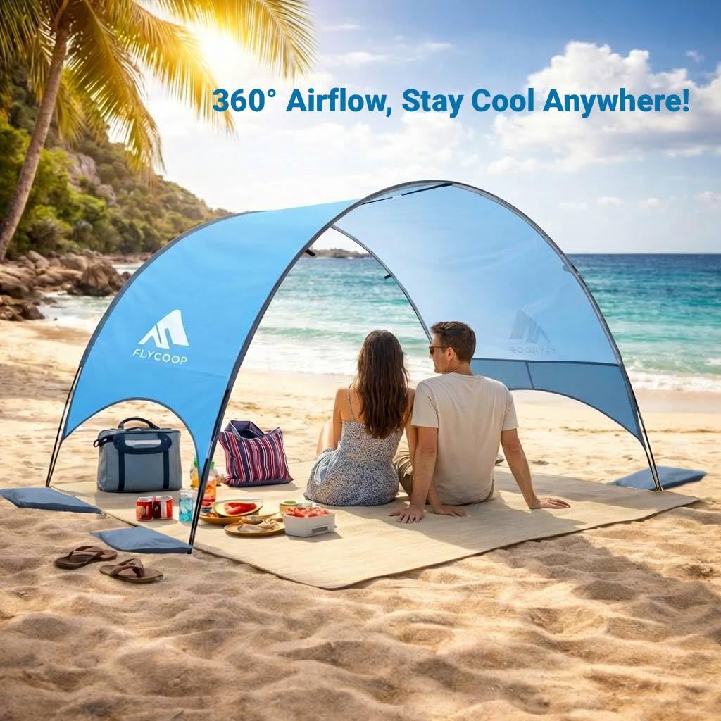 Flycoop UPF 50+ Ventilated Beach Canopy with Sandbags