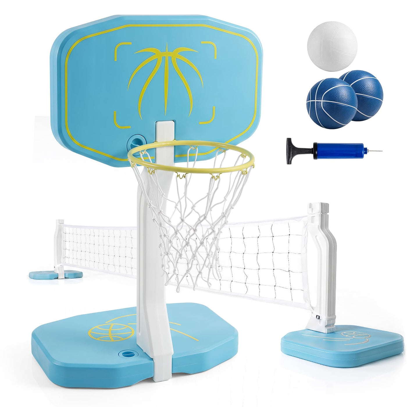 GYMAX 2-in-1 Pool Basketball & Volleyball Game Set