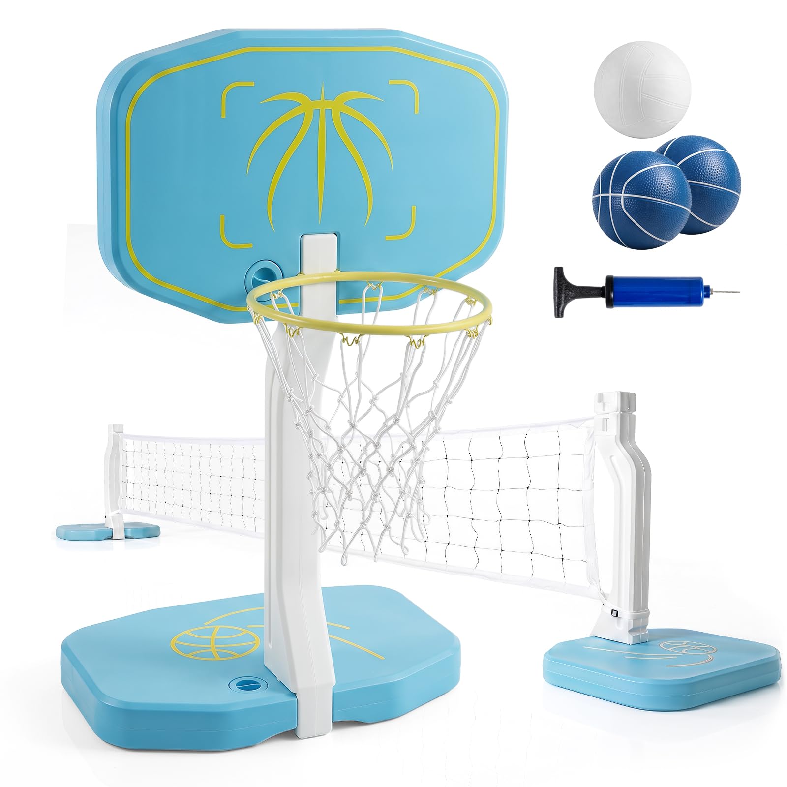 GYMAX 2-in-1 Pool Basketball & Volleyball Game Set