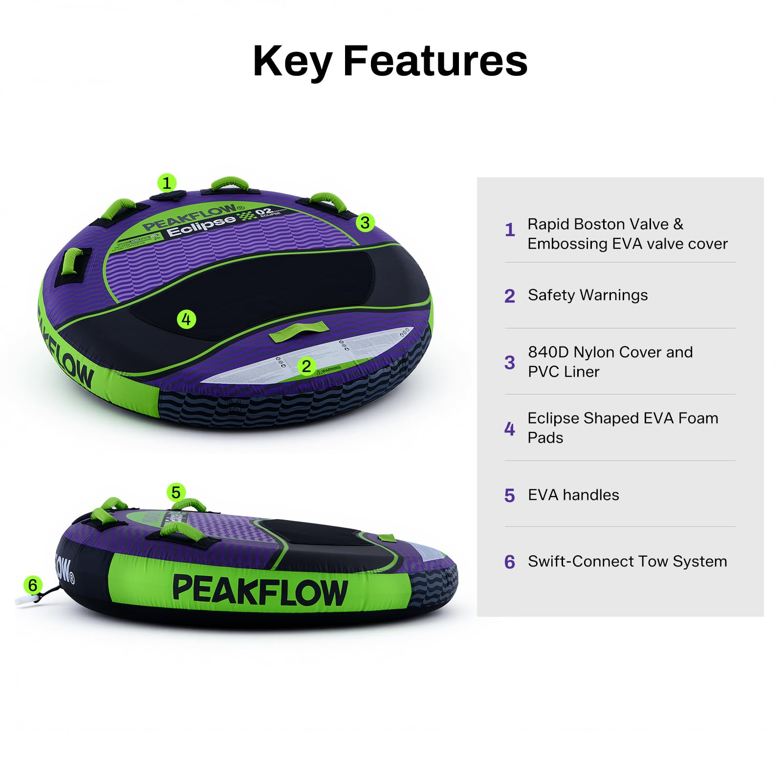 PEAKFLOW 1–3 Person Towable Boat Tube with Nylon Cover