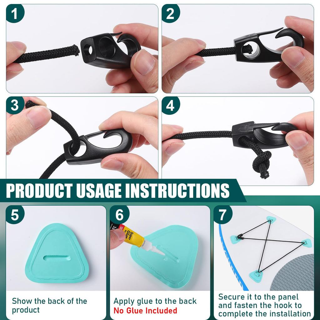 TOBWOLF 4-Piece Stainless Steel SUP D-Ring & Bungee Kit