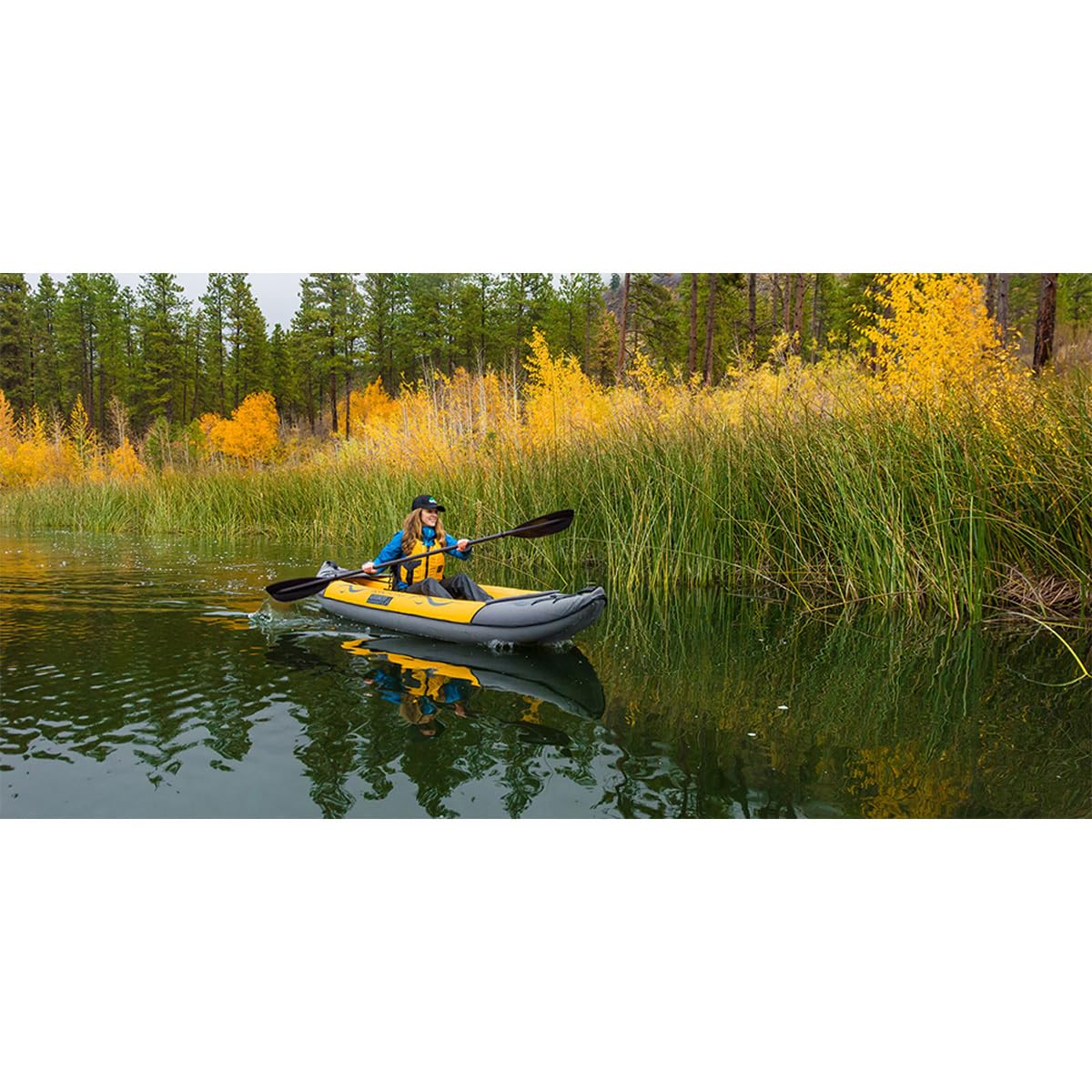 Advanced Elements - Island Voyage 2 Inflatable Kayak - Recreational Convertible Kayak - for 1 or 2 Person - 11 ft - Yellow