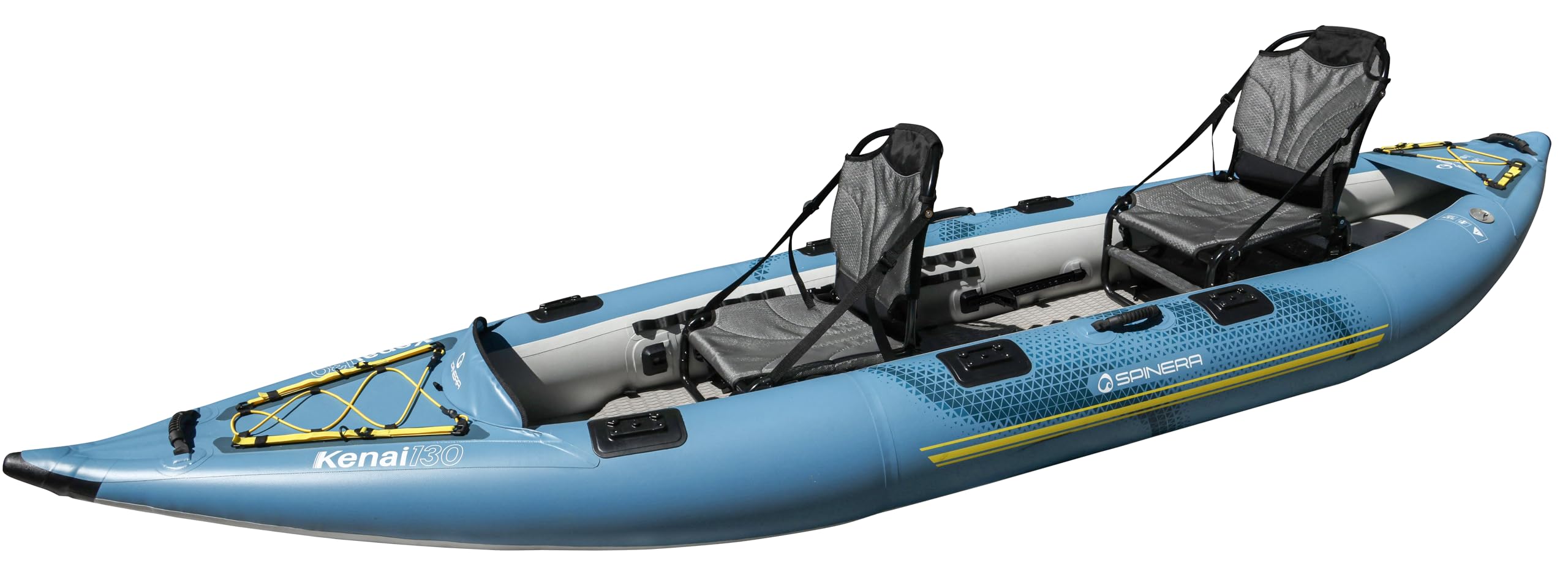 Spinera Kenai 130 Inflatable Kayak,1-2 Person 13' Rec & Fishing Kayak, Light, Durable, Stable, Rigid Welded Tubes, Drop Stitch High Pressure Floor, Pro High Back Frame Seats, Adjustable Footrest