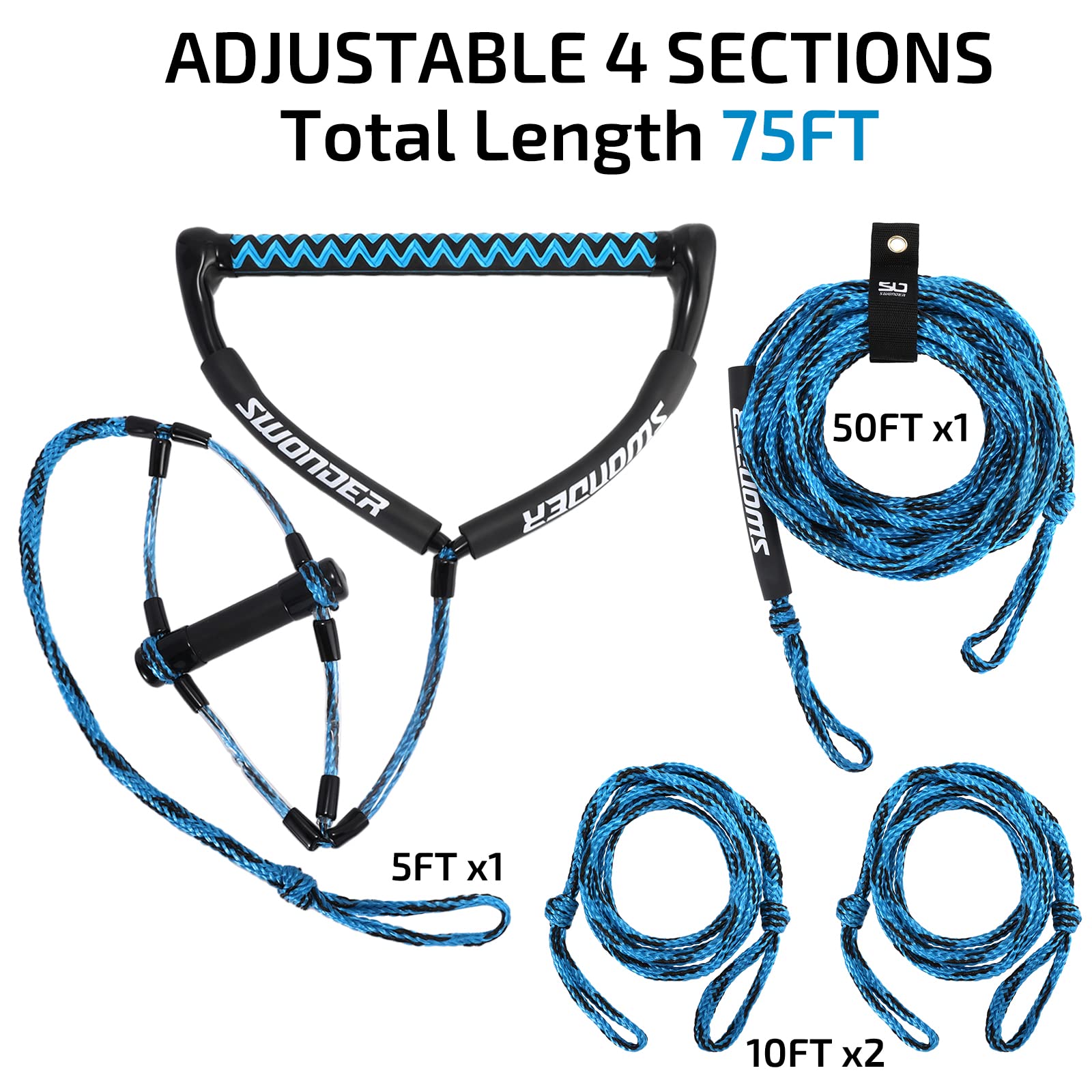 Swonder 75FT Four-Section Wakeboard & Water Ski Rope
