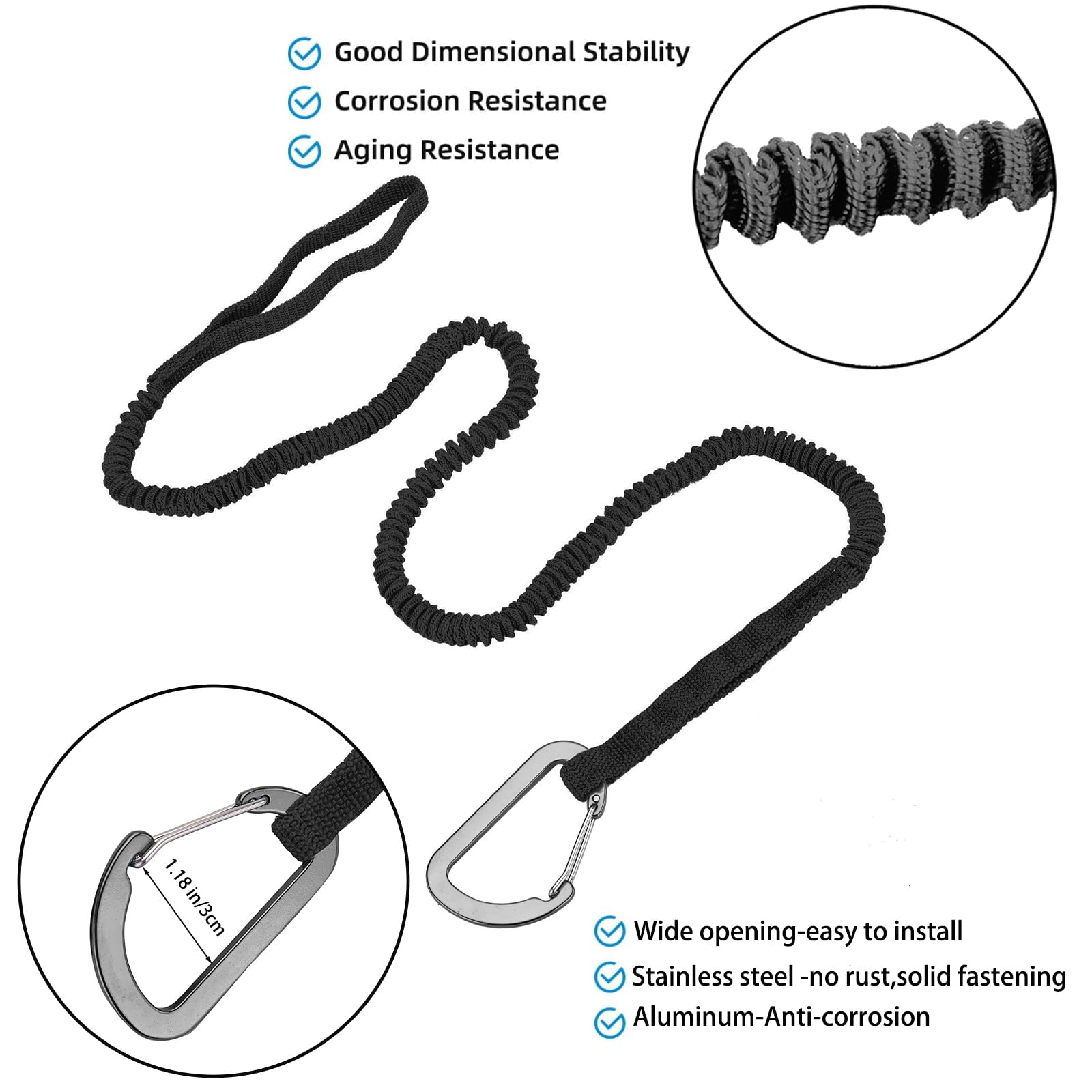 MOOCY 3–7FT Stretchable Kayak Paddle & Rod Leash
