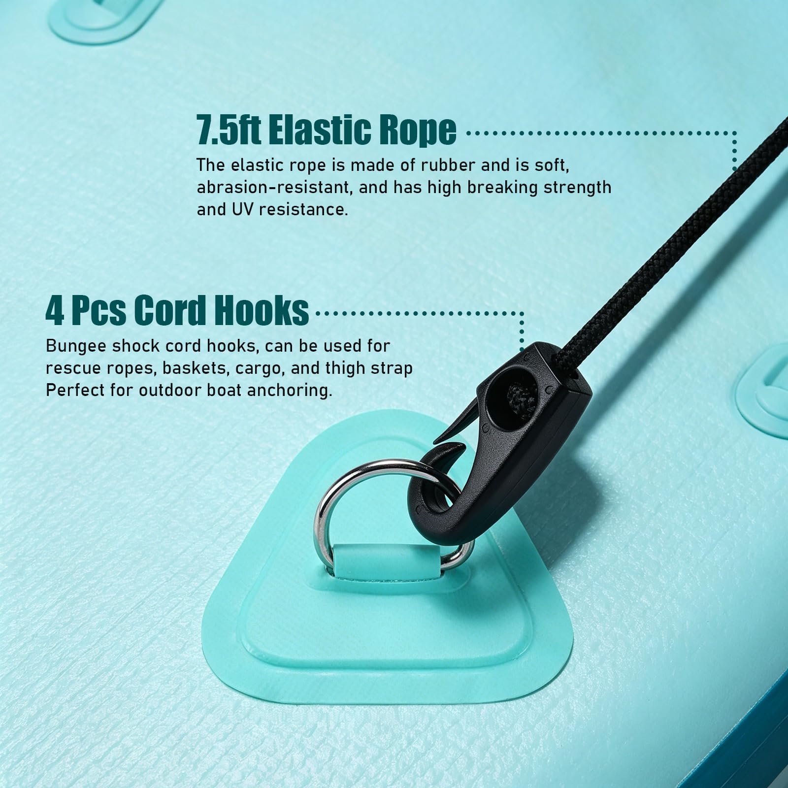 TOBWOLF 4-Piece Stainless Steel SUP D-Ring & Bungee Kit