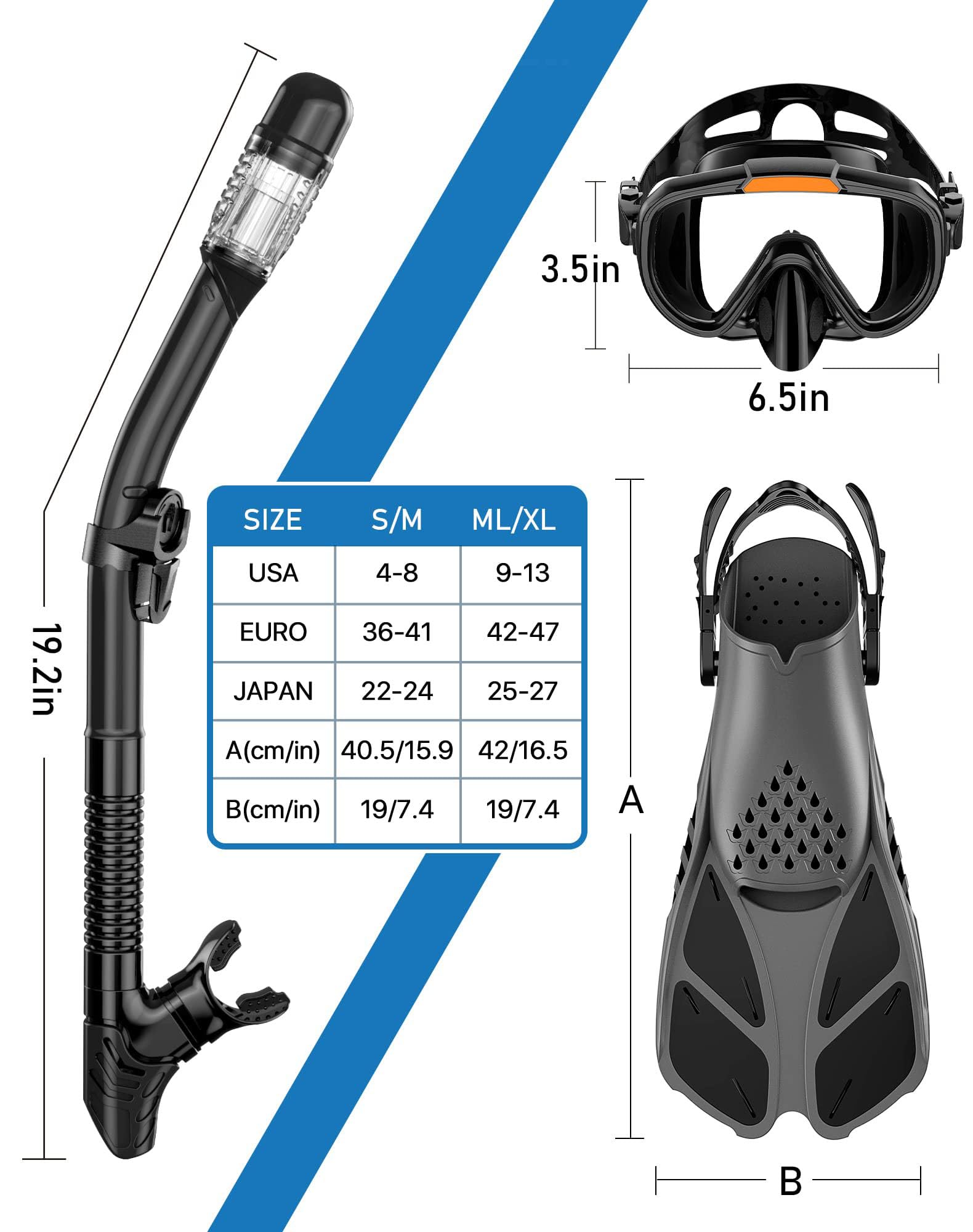 Ubekezele 4-in-1 Adult Snorkel Set with Mask & Fins