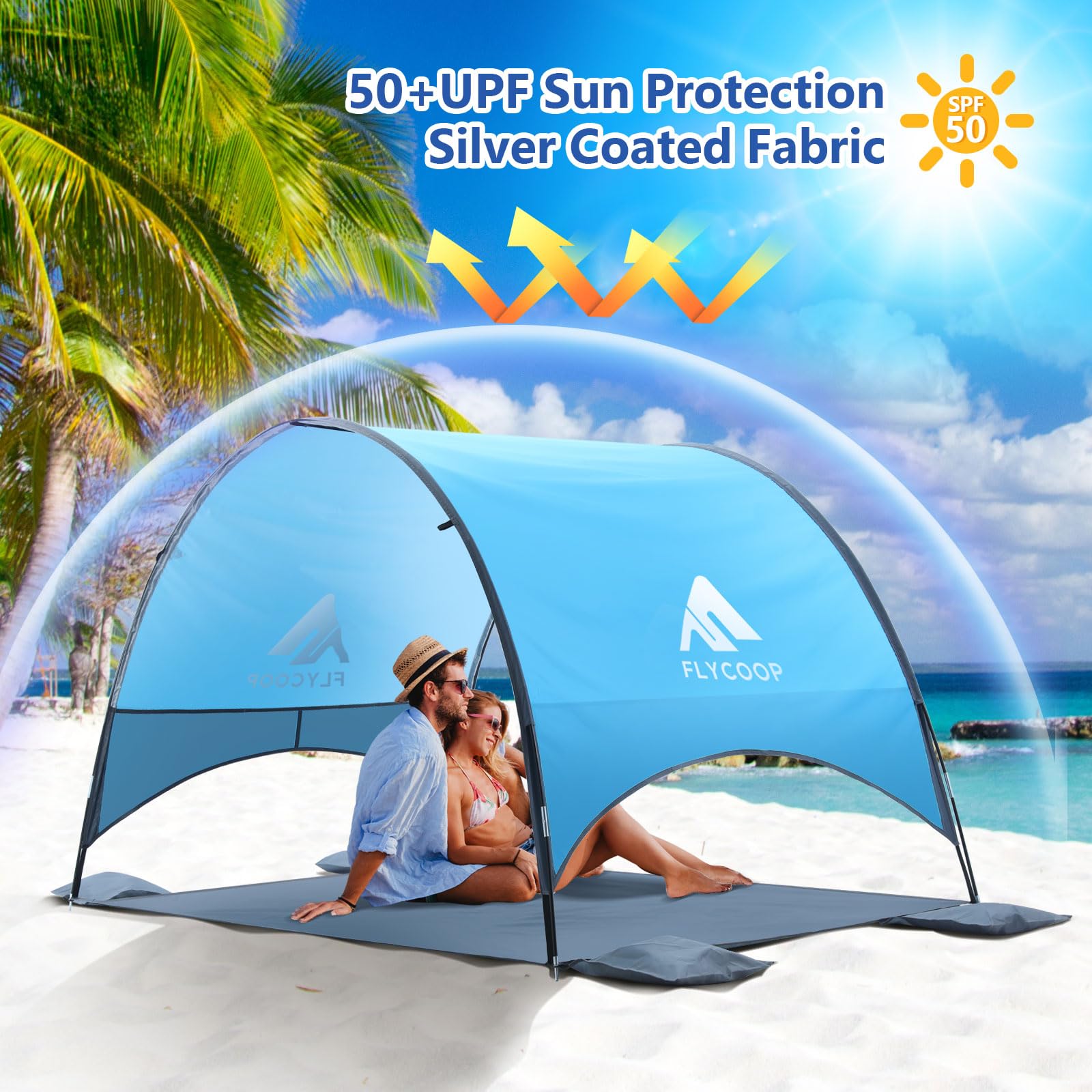 Flycoop UPF 50+ Ventilated Beach Canopy with Sandbags