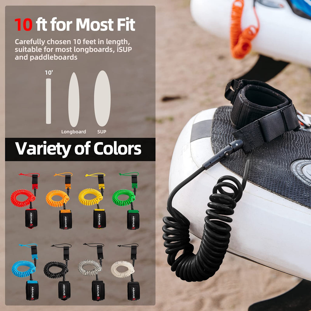 Abahub 10FT Coiled SUP Leash with 5/7MM Leg Strap