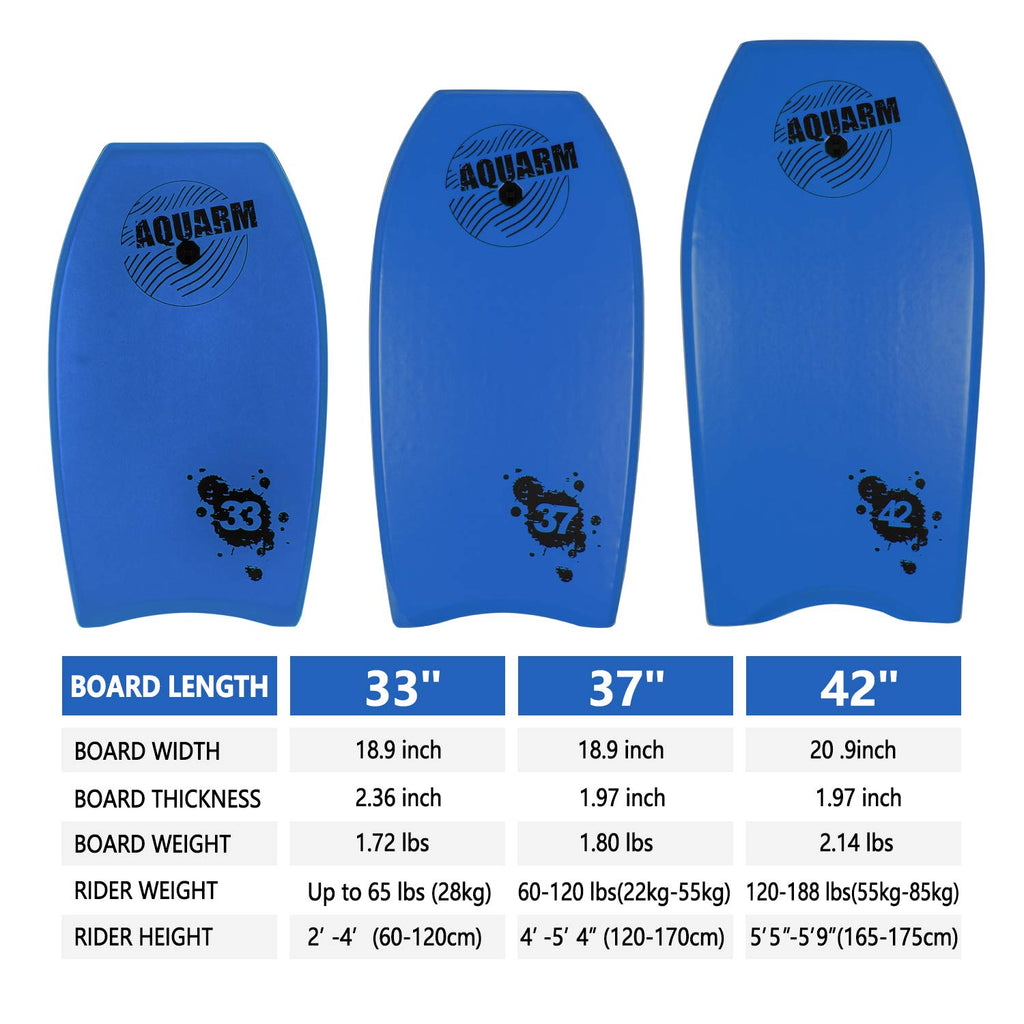 LightZon Bodyboard with Wrist Leash, 33/37/42 Inch