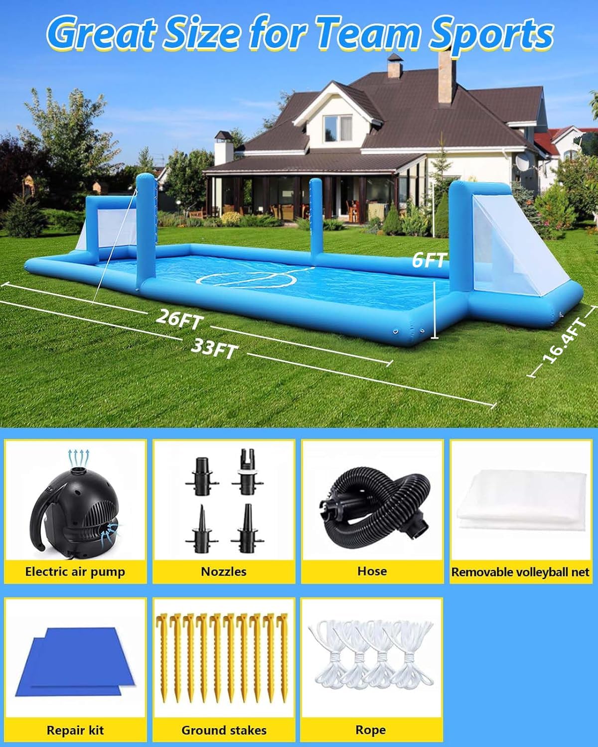 LVAOSTT 2-in-1 Inflatable Volleyball & Soccer Court