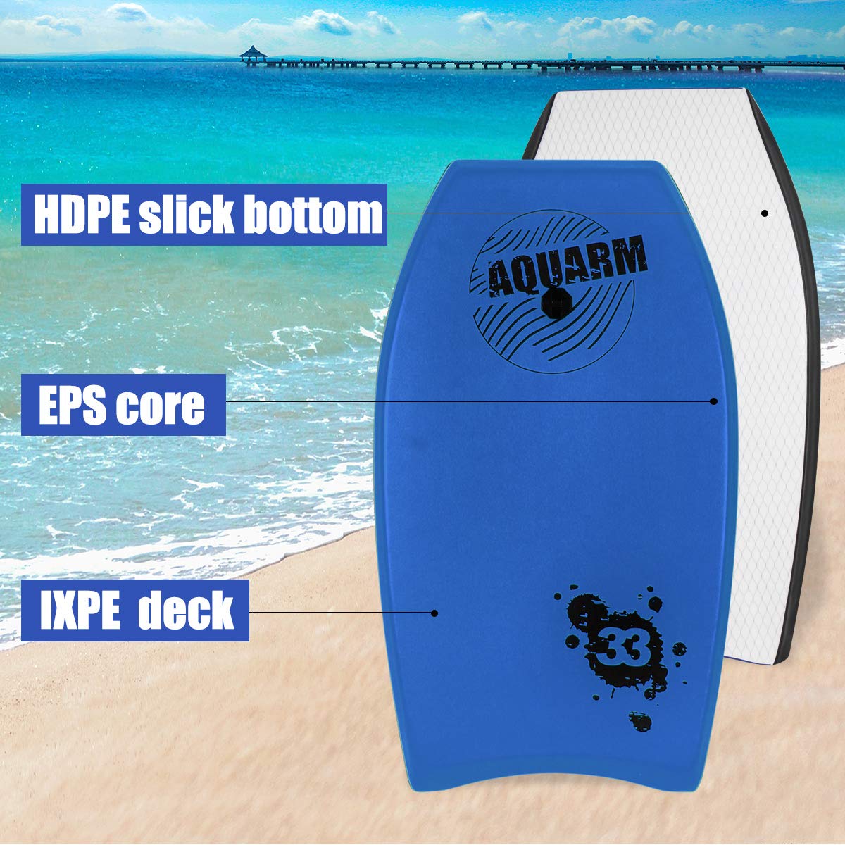 LightZon Bodyboard with Wrist Leash, 33/37/42 Inch