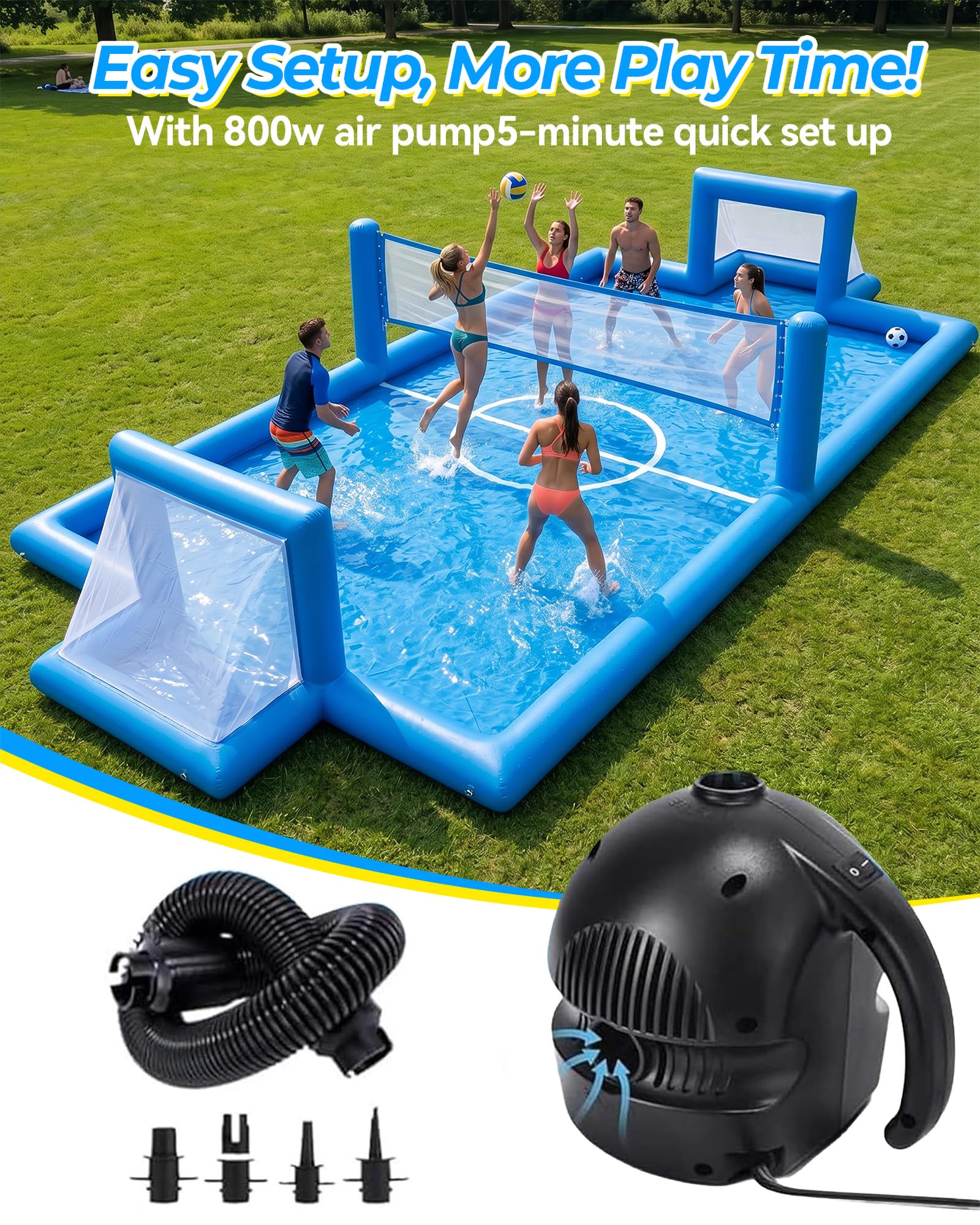 LVAOSTT 2-in-1 Inflatable Volleyball & Soccer Court