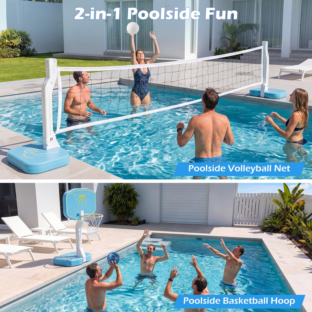 GYMAX 2-in-1 Pool Basketball & Volleyball Game Set