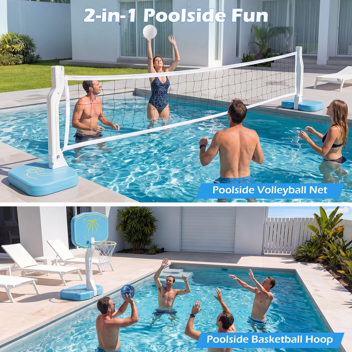 GYMAX 2-in-1 Pool Basketball & Volleyball Game Set