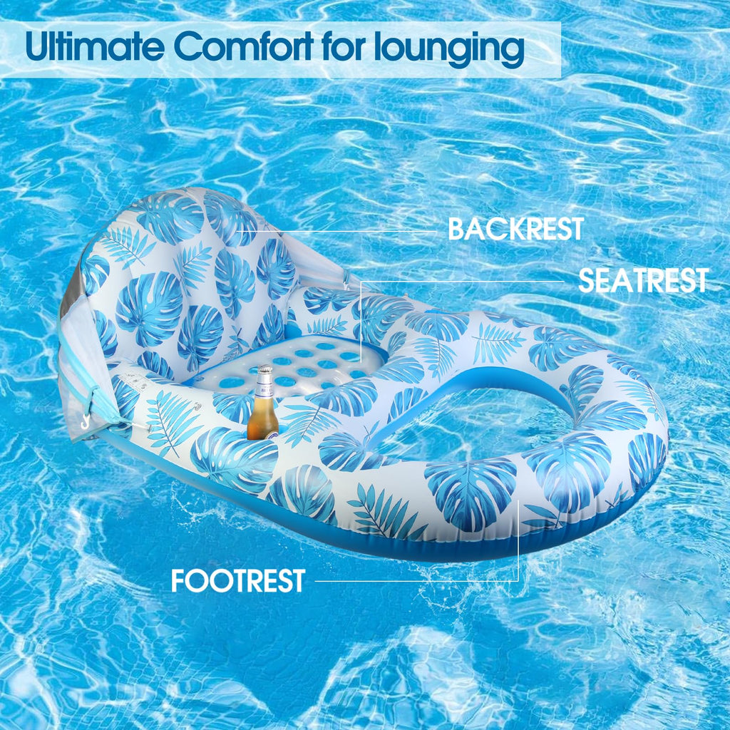 COOLCOOLDEE XL Pool Lounger with UPF 50+ Canopy