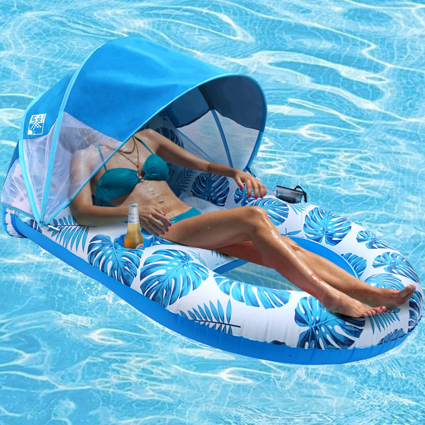 COOLCOOLDEE XL Pool Lounger with UPF 50+ Canopy