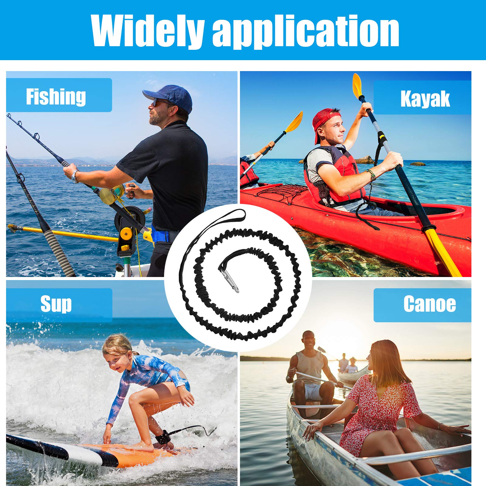 4-Pack Coiled Kayak Paddle & Fishing Rod Leashes