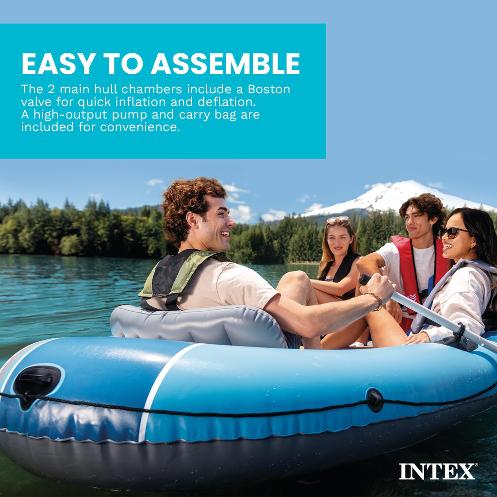 INTEX Excursion 4 Inflatable Boat Set: Includes Deluxe 54in Boat Oars and High-Output Pump Capacity