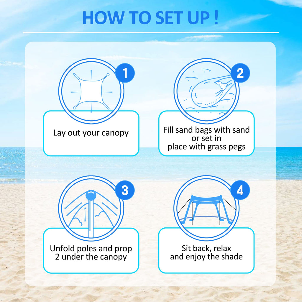UPF 50+ Beach Canopy Tent with Sandbags & Wind Ropes