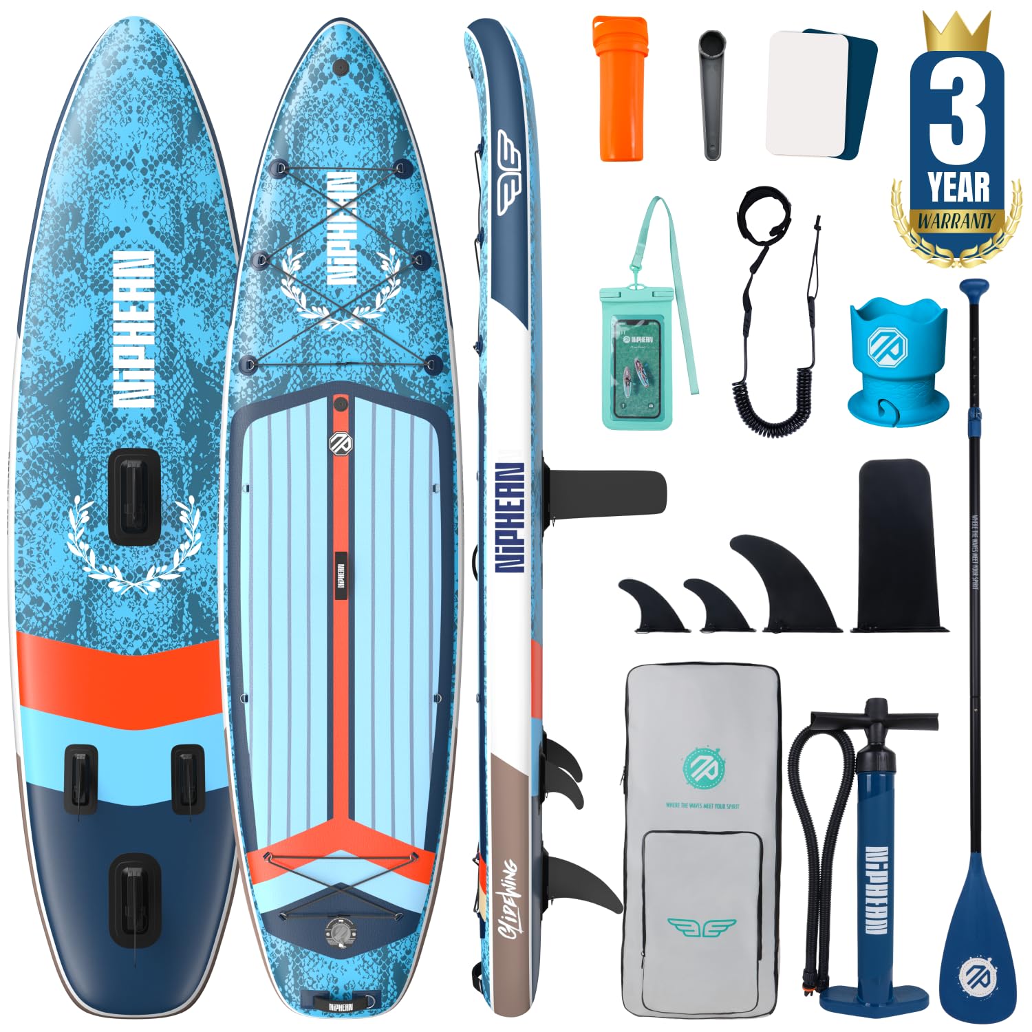 Niphean (Extra Large) Inflatable Paddle Board, SUP for 2+1 People/Family 500lbs Capacity Stand Up Paddle Board with SUP Accessories, StabilTrac Fin Non-Slip Paddleboard for Adults
