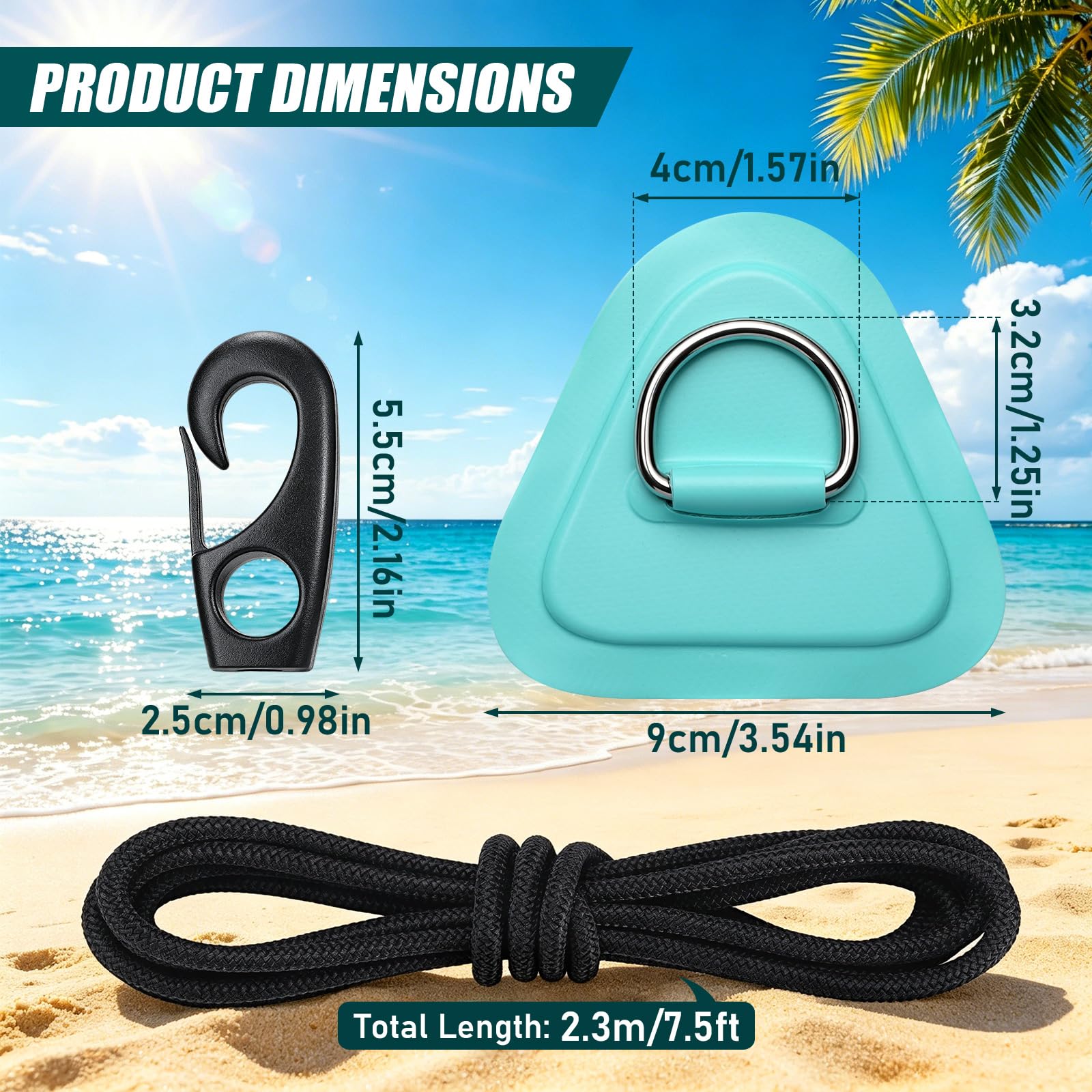 TOBWOLF 4-Piece Stainless Steel SUP D-Ring & Bungee Kit