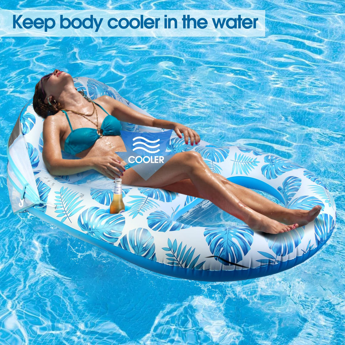 COOLCOOLDEE XL Pool Lounger with UPF 50+ Canopy