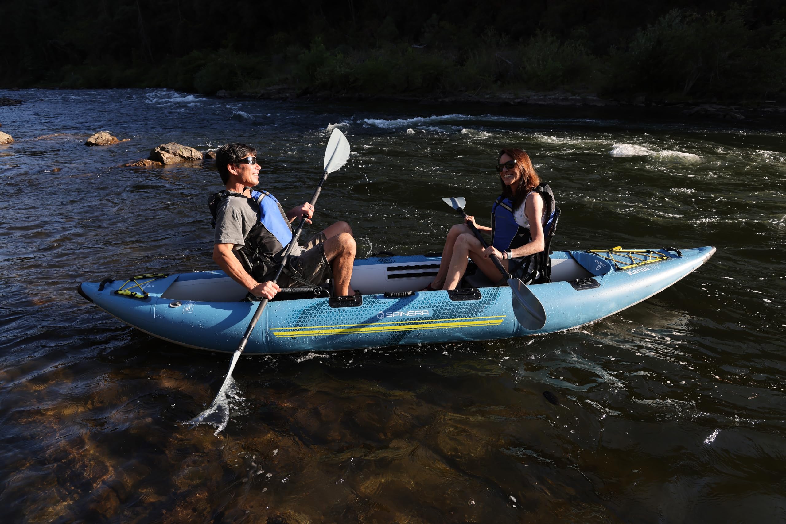 Spinera Kenai 130 Inflatable Kayak,1-2 Person 13' Rec & Fishing Kayak, Light, Durable, Stable, Rigid Welded Tubes, Drop Stitch High Pressure Floor, Pro High Back Frame Seats, Adjustable Footrest