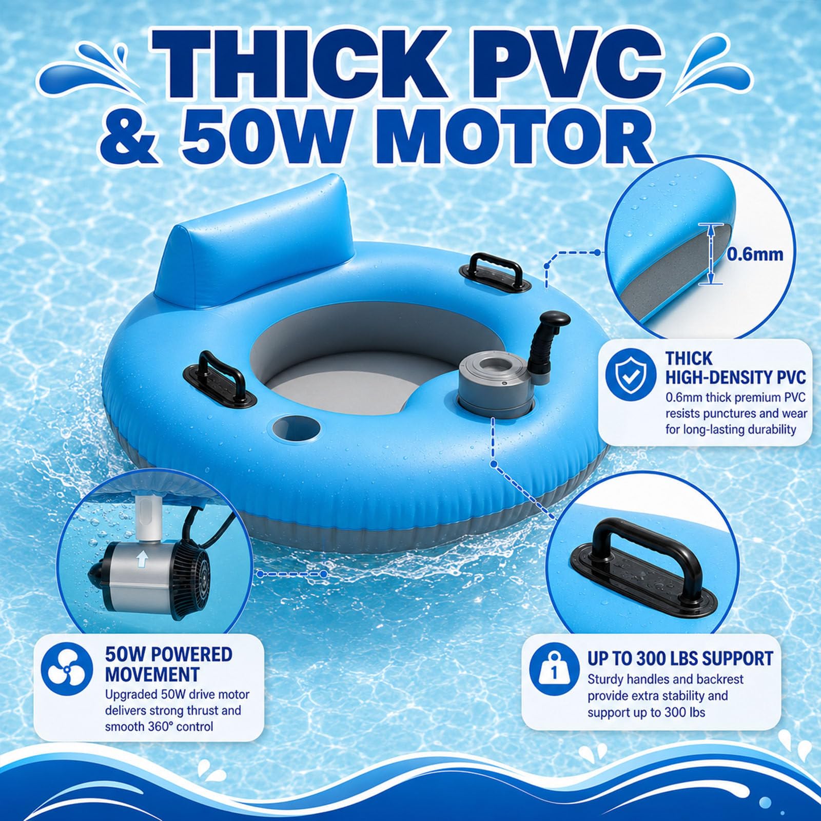 50W Electric Motorized Pool Lounger with Cup Holder