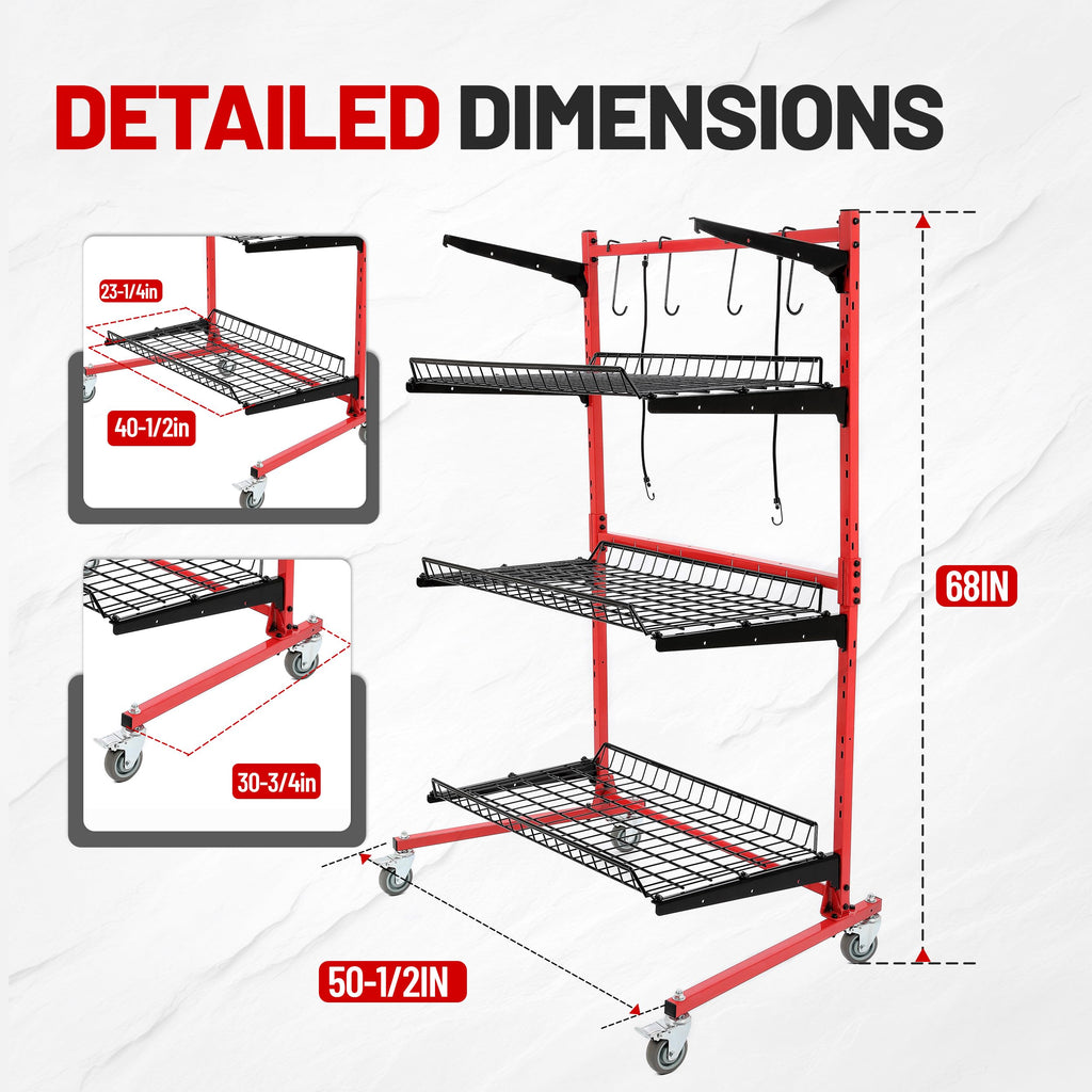 ALMULOO 3-Shelf Auto Body Parts Storage Rack Cart