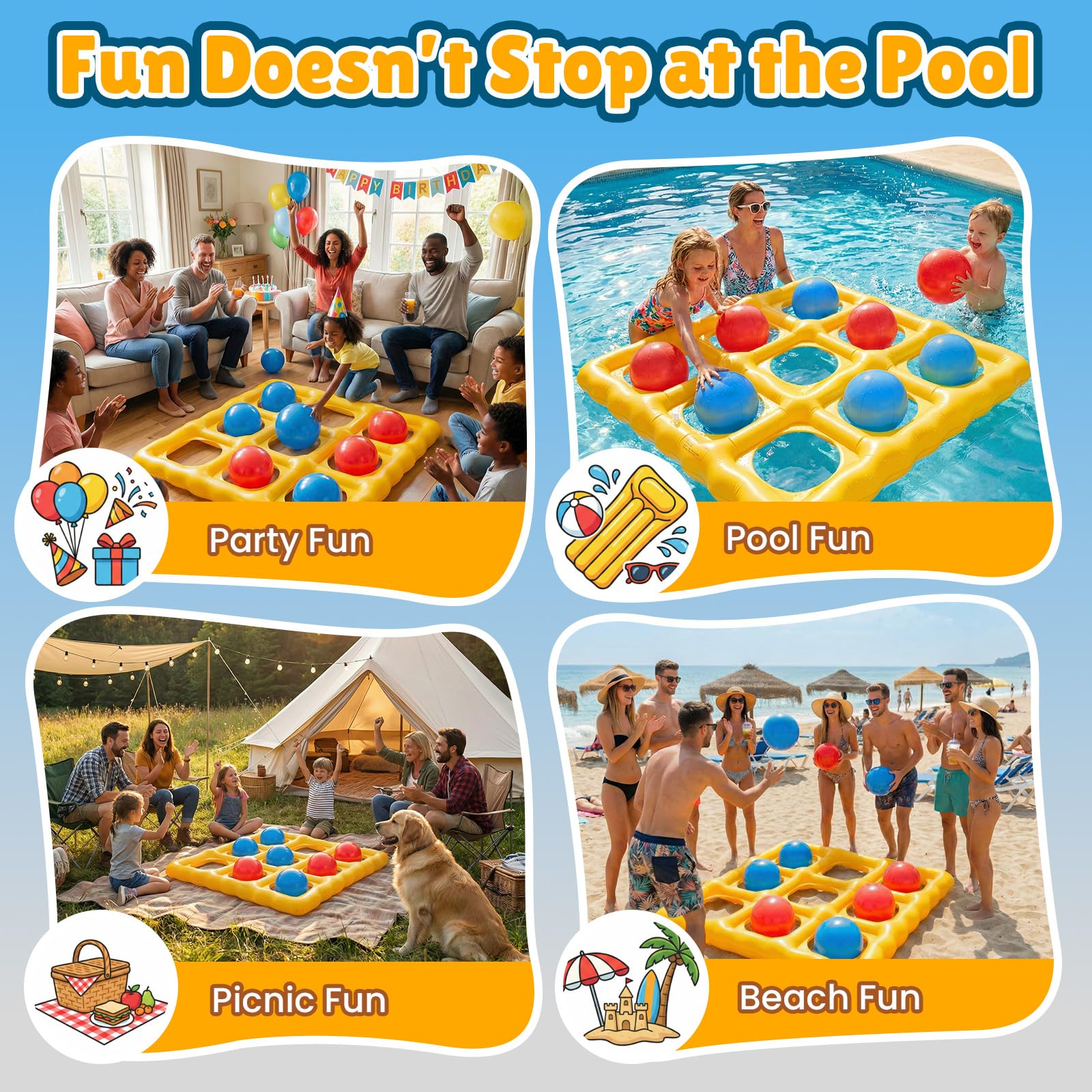 Dalipto Giant Inflatable Tic-Tac-Toe Pool Game with 10 Balls