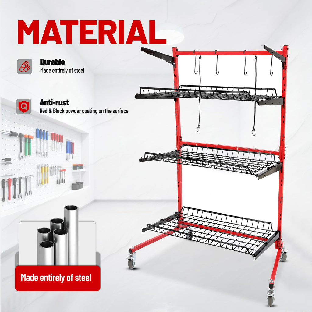 ALMULOO 3-Shelf Auto Body Parts Storage Rack Cart